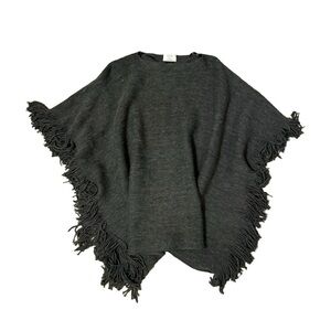 David & Young Women Fringed Gray Oversized Boho Poncho Sweater Top One Size
